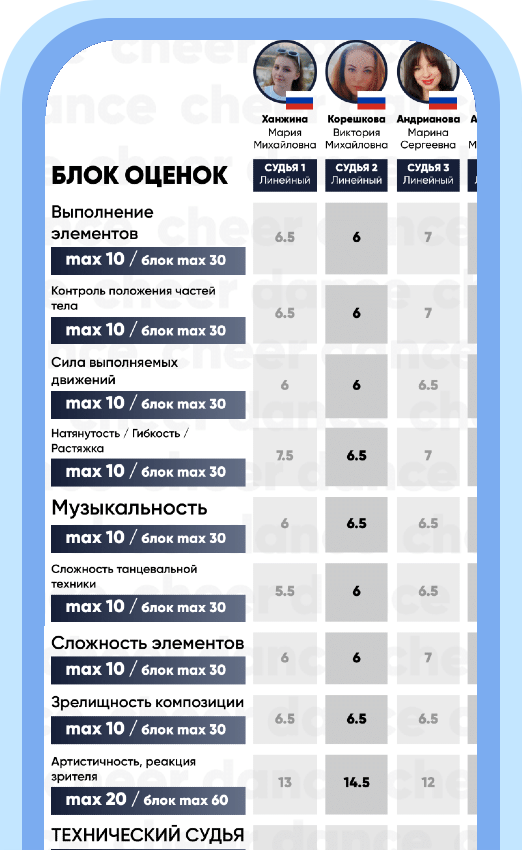 Все необходимое 
для работы 
с танцевальными оценками